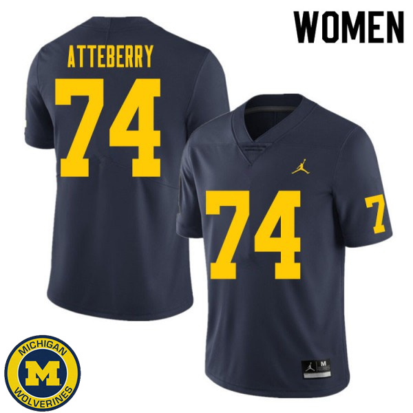 Women Michigan Wolverines #74 Reece Atteberry Navy Embroidery Jersey